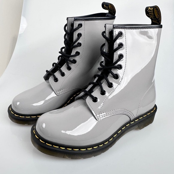 NIB Dr. Martins Patent Leather Combat Boots Gray US 9 - Picture 5 of 14